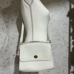 Vintage Coach White Shoulder Bag with Gold Accents